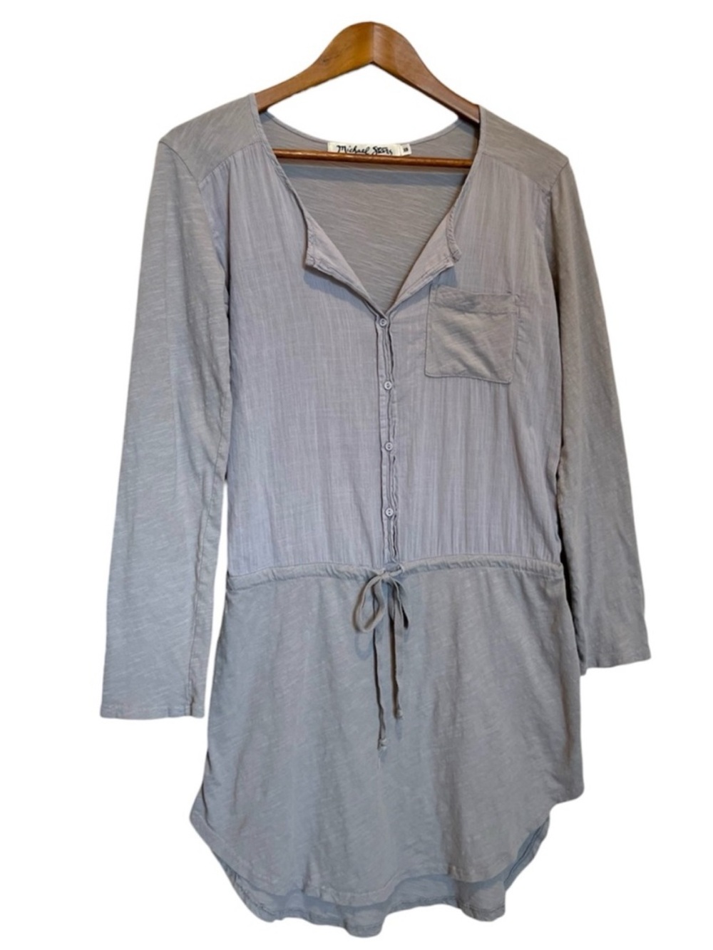 Michael Stars Light Gray Button-Front Drawstring Tunic 100% Cotton Size XS